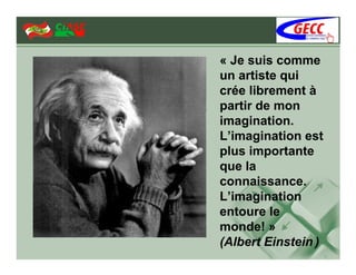 « Je suis comme
un artiste qui
crée librement à
partir de mon
imagination.
L’imagination est
plus importante
que la
connaissance.
L’imagination
entoure le
monde! »
(Albert Einstein )
 