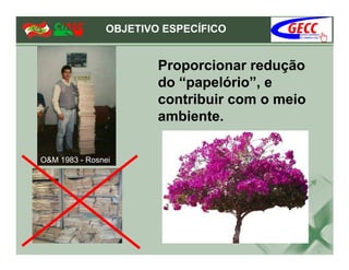 OBJETIVO ESPECÍFICO


                       Proporcionar redução
                       do “papelório”, e
                       contribuir com o meio
                       ambiente.

O&M 1983 - Rosnei
 
