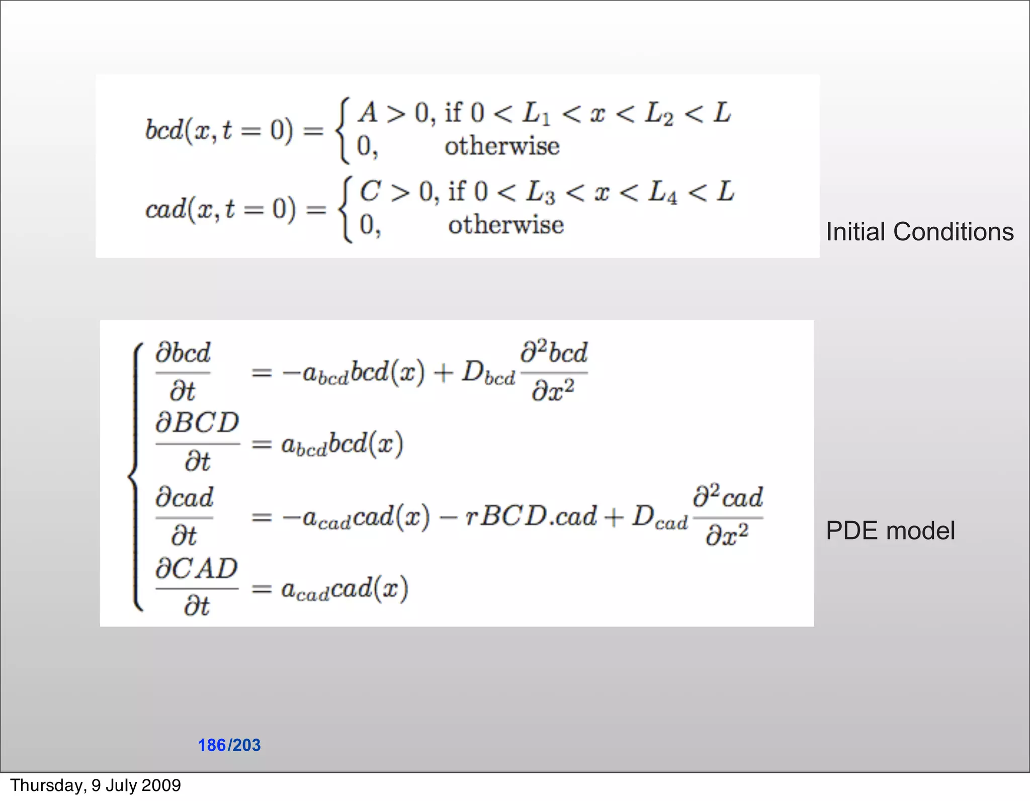 Initial Conditions




                                   PDE model




                        186 /203

Thursday, 9 July 2009
 