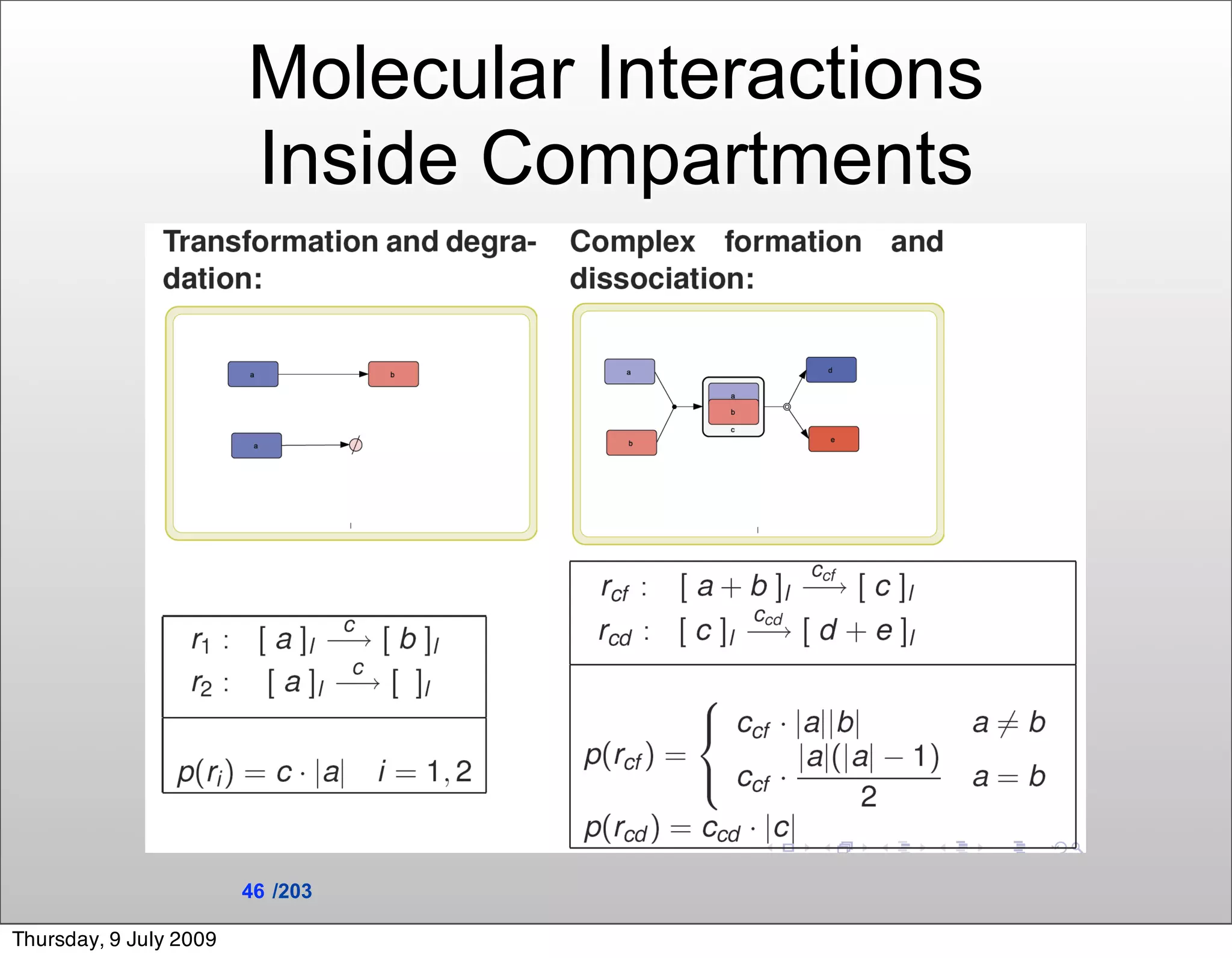 Molecular Interactions
                        Inside Compartments




                        46 /203

Thursday, 9 July 2009
 