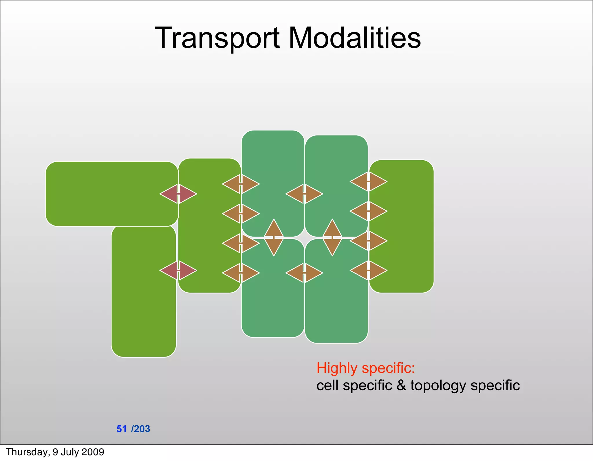 Transport Modalities




                                              Highly specific:
                                              cell specific & topology specific

                        51 /203

Thursday, 9 July 2009
 