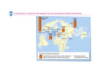 Localización y volumen de negocio de las principales bolsas financieras
 
