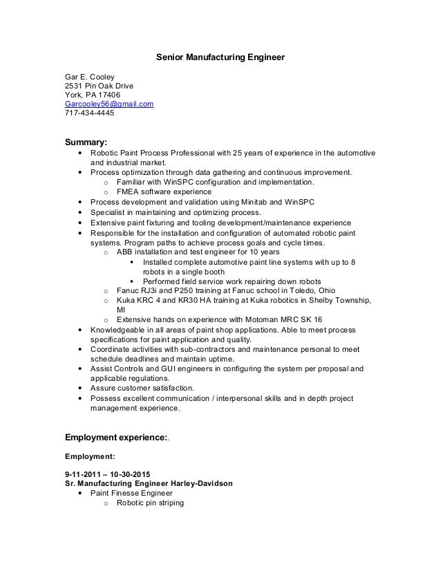 senior manufacturing engineer gar e cooley 2531 pin oak drive york pa 17406 garcooley56 resume - Ge Field Engineer Sample Resume senior manufacturing engineer gar e cooley 2531 pin oak drive york pa 17406 garcooley56 resume - Ge Field Engineer Sample Resume