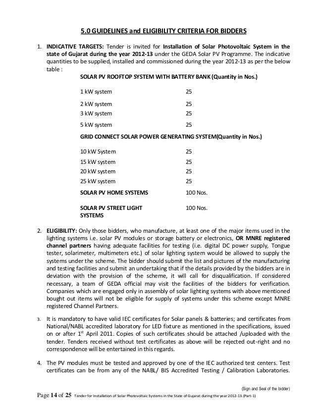 Tender Document for Solar Power Plant in Gujarat Part 1
