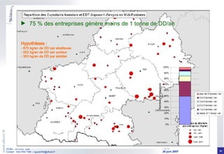 Hypothèses : - 870 kg/an de DD par abatteuse - 552 kg/an de DD par porteur - 353 kg/an de DD par skidder 75 % des entreprises génère moins de 1 tonne de DD/an 