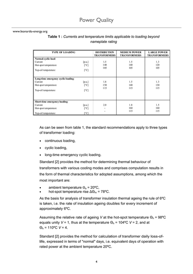 Overload capacity of power transformers
