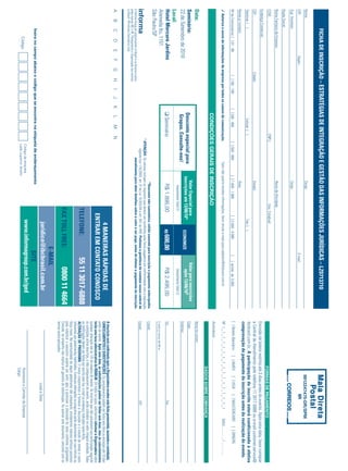 FICHA DE INSCRIÇÃO – ESTRATÉGIAS DE INTEGRAÇÃO E GESTÃO DAS INFORMAÇÕES JURÍDICAS – LZ0713710
Nome:                                                                                                                                    Cargo:                                                                                                                                                9912247475-DR/SPM
CPF:                                    Depto.:                                                                                                                                            E-mail:                                                                                                     IIR
Sup. Imediato:                                                                                                                           Cargo:
Razão Social:
Nome Fantasia da Empresa:                                                                                                                Ramo de Atividade:
CCM:                                                                                               CNPJ:                                                    Insc. Estadual:
                                                                                                                                                                                                                                                                                      FORMAS DE PAGAMENTO
Endereço Comercial:
                                                                                                                                                                                                                                       Emissão de boleto restrita até 3 dias antes do evento. Após esta data, favor contatar
CEP:                                                   Cidade:                                                                           Estado:                                                                                       a Central de Atendimento pelo telefone 11 3017 6888 ou e-mail customer.service@
Telefone: ( )                                                                            Celular: ( )                                                                  Fax: ( )                                                        ibcbrasil.com.br. A participação do inscrito estará condicionada à efetiva
                                                                                                                                                                                                                                       comprovação de pagamento da inscrição antes da realização do evento.
Nome p/ contato:                                                                                                                         Área:
Nº de Funcionários: [ ] 01 - 99                          [ ] 100 - 199           [ ] 200 - 499              [ ] 500 - 999            [ ] 1.000 - 1.999               [ ] 2.000 - 4.999       [    ] acima de 5.000                     [ ] Boleto Bancário                 [ ] AMEX             [ ] VISA           [ ] MASTERCARD                    [ ] DINERS
3 Autorizo o envio de informações da empresa por todos os canais de comunicação.                                            Caso não queira receber informações, favor enviar e-mail para cadastro@ibcbrasil.com.br                    Nº x _ x _ x _ x _ x _ x _ x _ x _ x _ x _ x _ x _ x _ x _ x _ x _ x                                  Valid.:............. / ...............
                                                                                                                                                                                                                                       Assinatura: ........................................................................................................................................
                                                                                   CONDIÇÕES GERAIS DE INSCRIÇÃO
                                                                                                                                                                                                                                                                                      DADOS SOBRE COBRANÇA
Data:                                                                                                                                                                                                                                  Nome do contato:
Seminário:                                                                                                                             Valor Especial para                                        Valor para inscrições                Cargo:
                                                                                   Desconto especial para                            inscrições até 13/08/10*                                        após 13/08/10*
                                                                                                                                                                               ECONOMIZE
22 de Setembro de 2010                                                              Grupos. Consulte-nos!                                                                                                                              Endereço:
                                                                                                                                            Investimento Total (1)                                     Investimento Total (1)
Local:
Hotel Mercure Jardins                                                              q Seminário                                             R$ 1.895,00                        R$ 600,00               R$ 2.495,00                      Tel.:                                                                              Fax:
Alameda Itu, 1151                                                                                                                                                                                                                      E-mail p/ envio de NF-e:
São Paulo/SP
                                                                                                                                         *Desconto não cumulativo, válido somente para inscrição e pagamento antecipados.              Cidade:
                                                                                                        (1)
                                                                                                            ATENÇÃO: Os valores incluem os impostos que devem ser recolhidos pela fonte pagadora em conformidade com a legislação
                                                                                                                vigente (Lei 116/2003, art. 5º da Lei 10.925/04 e art. 647 do RIR). Pedimos a gentileza de contatar nossa central de   Estado:                                                                            CEP:
O Informa Group plc está presente no Brasil e na America Latina                                                        atendimento para obter detalhes sobre o valor a ser pago, antes de efetuar o pagamento da inscrição.
pelas marcas IBC e IIR. Planejamento e Organização dos eventos
no Brasil: IIR Informa Seminários Ltda.
A       B        C        D       E        F       G        H     I      J   K       L       M          N
                                                                                                                                                                                                                                       A inscrição será confirmada após a Organizadora receber esta ficha preenchida, assinada e carimbada.
                                                                                                                                                                        4 MANEIRAS RÁPIDAS DE                                          CANCELAMENTOS E SUBSTITUIÇÕES: Os cancelamentos podem ser feitos sem ônus ou encargos até 10 dias
                                                                                                                                                                                                                                       antes do evento. Após esta data, as substituições podem ser feitas sem ônus, mas os cancelamentos
                                                                                                                                                                     ENTRAR EM CONTATO CONOSCO                                         terão uma taxa administrativa de R$500,00. Em todos os casos, solicitamos informar a Organizadora sobre
                                                                                                                                                                                                                                       qualquer alteração até às 12h da véspera do evento. Os inscritos que não cancelarem sua participação segundo
                                                                                                                                                                                                                                       as condições acima descritas, e não comparecerem ao evento, serão cobrados no valor integral acordado. Todas
                                                                                                                                                               TELEFONE:                         55 11 3017-6888                       as notificações devem ser feitas por escrito pelo fax, e-mail ou endereço indicados nesta ficha.
                                                                                                                                                                                                                                       ALTERAÇÃO DE PROGRAMA: O nosso compromisso é fornecer a discussão e o estudo de temas e casos
                                                                                                                                                                                                                                       relevantes por palestrantes habilitados. Eventuais alterações no programa serão decorrentes de caso fortuito ou
                                                                                                                                                                                                                                       força maior. Na eventualidade de algum palestrante não comparecer, envidaremos maiores esforços possíveis
                                                                                                                                                                                                                                       para substituir o executivo ausente por outro apto a promover a discussão do tema conforme programado.
                                                                                                                                                               FAX TOLL FREE:                        0800 11 4664                      Contudo, tal empenho não implica em garantia da substituição. Ao assinar este documento, concordo com os
                                                                                                                                                                                                                                       termos acima pactuados.
                                                                                                                                                                                E-MAIL
                                                                                                                                                                       juridico@ibcbrasil.com.br                                                                                                       Local e Data
                Insira no campo abaixo o código que se encontra na etiqueta de endereçamento
                                                                                                                                                                                 SITE
                       Código
                                                                                                             Código da etiqueta                                        www.informagroup.com.br/ged                                                                                     Assinatura e Carimbo da Empresa
                                                                                                             Lado superior direito
                                                                                                                                                                                                                                                                                       Cargo:
 