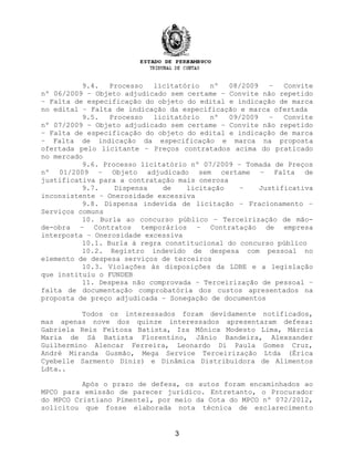 9.4. Processo licitatório nº 08/2009 – Convite
nº 06/2009 – Objeto adjudicado sem certame – Convite não repetido
– Falta d...