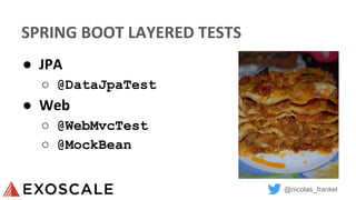 @nicolas_frankel
SPRING BOOT LAYERED TESTS
● JPA
○ @DataJpaTest
● Web
○ @WebMvcTest
○ @MockBean
 