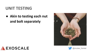 @nicolas_frankel
UNIT TESTING
● Akin to testing each nut
and bolt separately
 