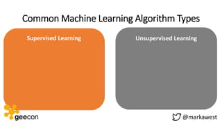 Common Machine Learning Algorithm Types
@markawest
Supervised Learning Unsupervised Learning
 