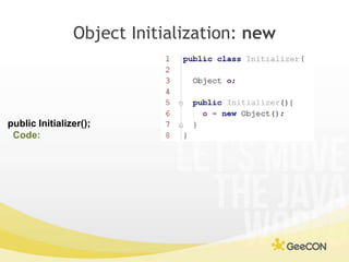 Object Initialization: new<br />public Initializer();<br />Code:<br />
