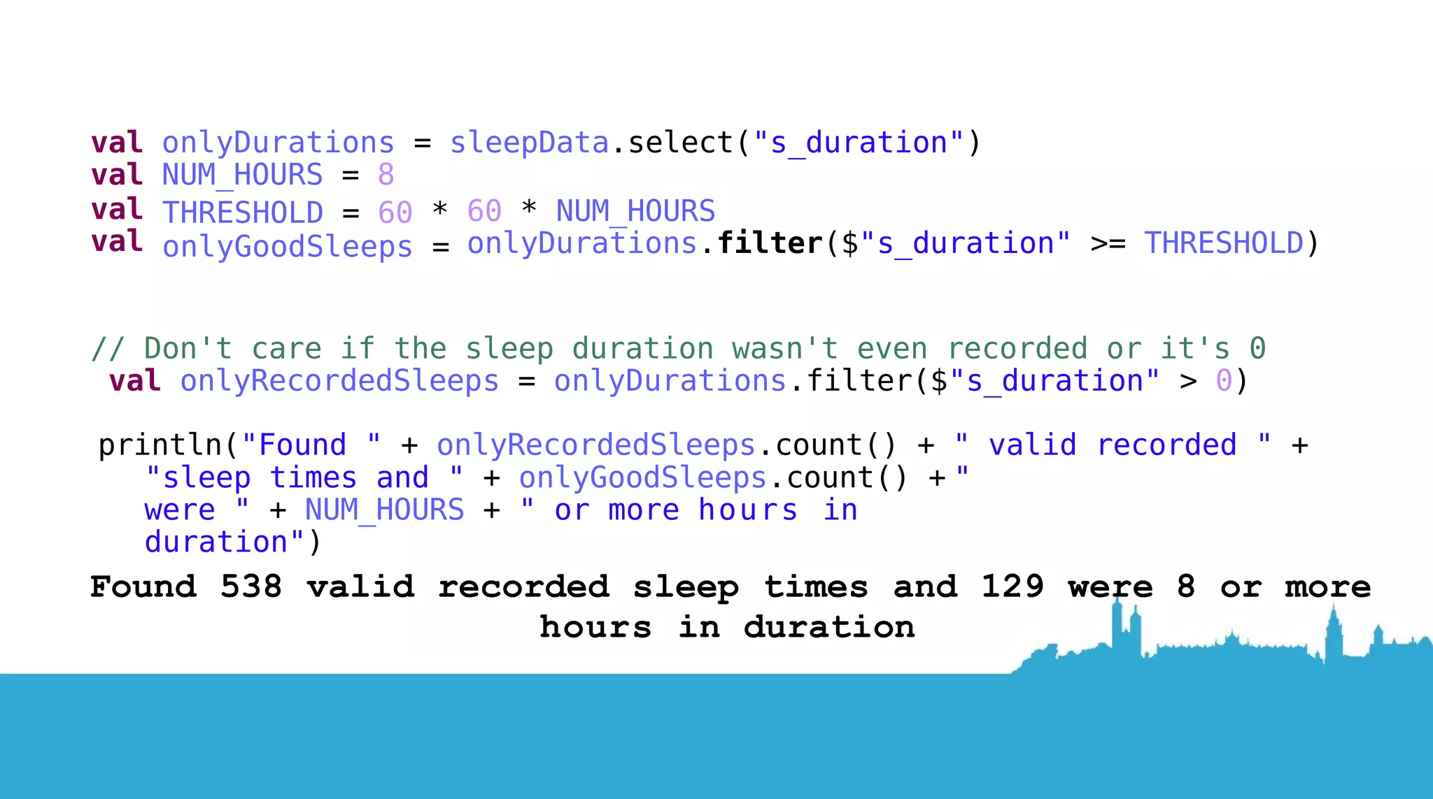 Need to define a good sleep first 8 hours for this test subject If duration is > 8 hours good sleep = true, else false I’m using 1 for true and 0 for false We will label this data soon so remember this Then we’ll determine the most influential features on the value being true or false. This can reveal the interestng stuf! 
