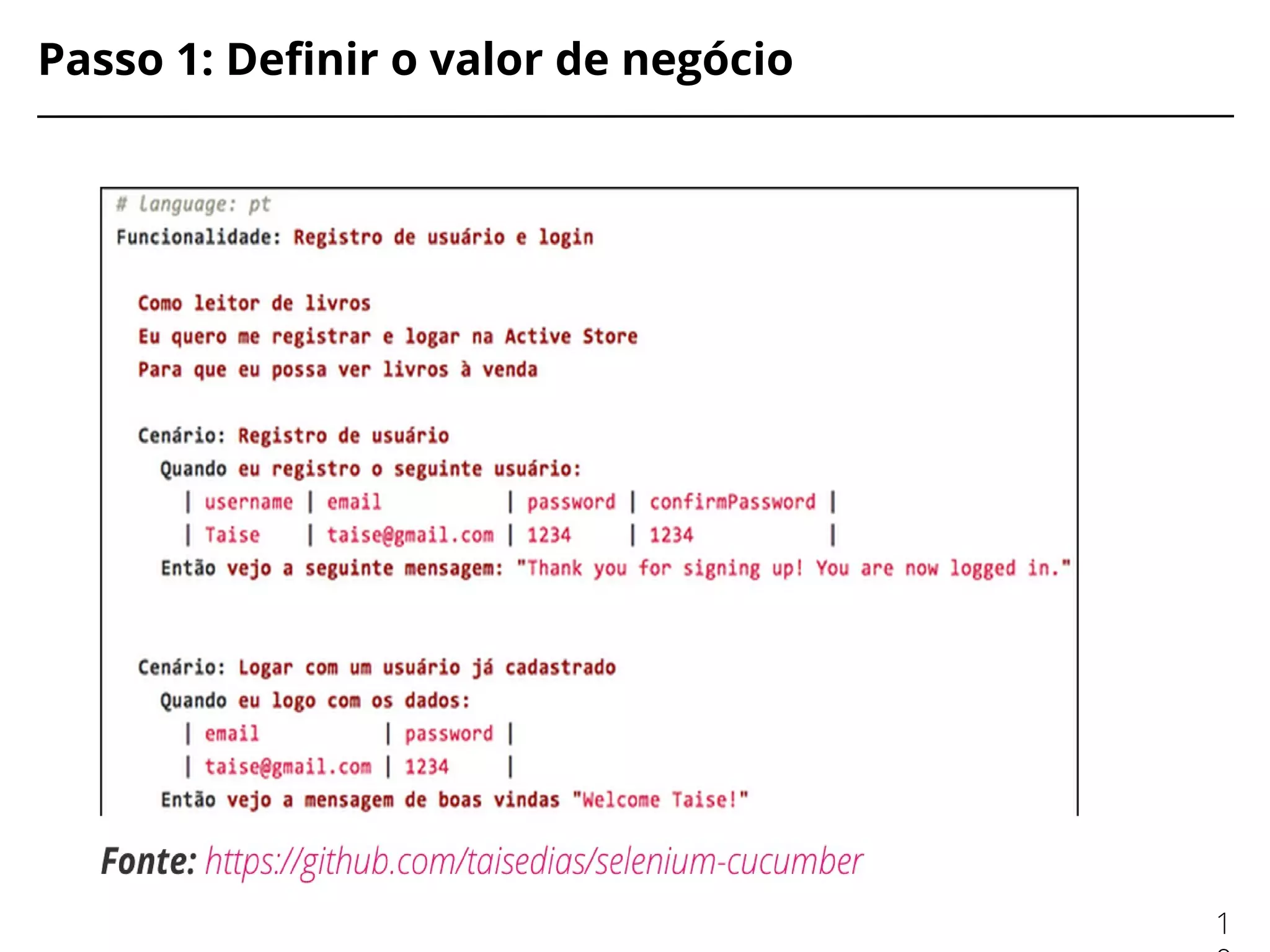 Passo 1: Defnir o valor de negócio
1
 