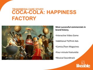 TRANSMEDIA CASE STUDY:
COCA-COLA: HAPPINESS
FACTORY
                         Most successful commercials in
              ...