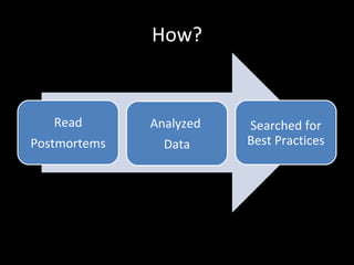 How? Read Postmortems Analyzed  Data Searched for Best Practices 