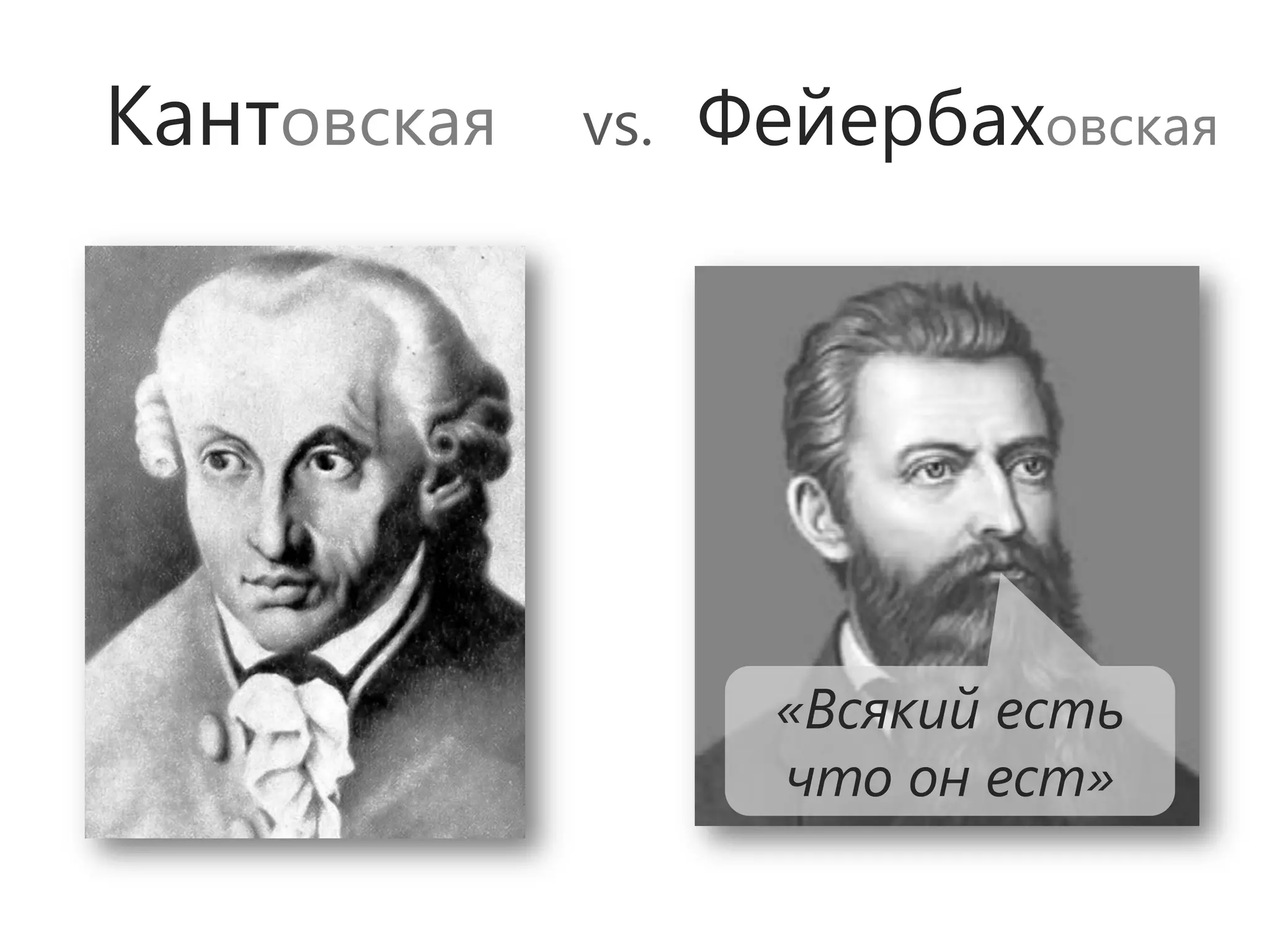 Кантовская   vs.   Фейербаховская




                     «Всякий есть
                     что он ест»
 