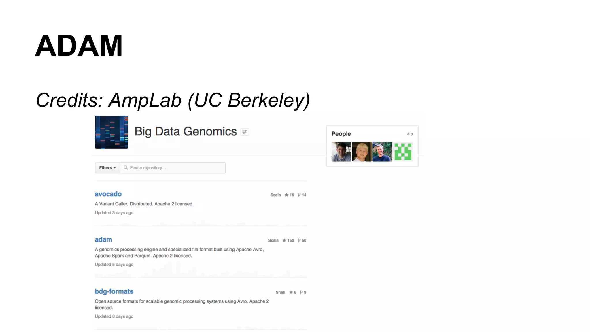 ADAM
Credits: AmpLab (UC Berkeley)
 