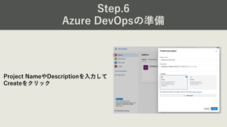 Step.6
Azure DevOpsの準備
Project NameやDescriptionを⼊⼒して
Createをクリック
 