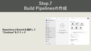 Step.7
Build Pipelinesの作成
RepositoryとBranchを選択して
“Continue”をクリック
 