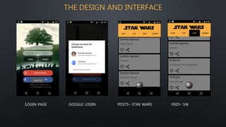 THE DESIGN AND INTERFACE
LOGIN PAGE GOOGLE LOGIN POSTS- STAR WARS FEED- SW
 