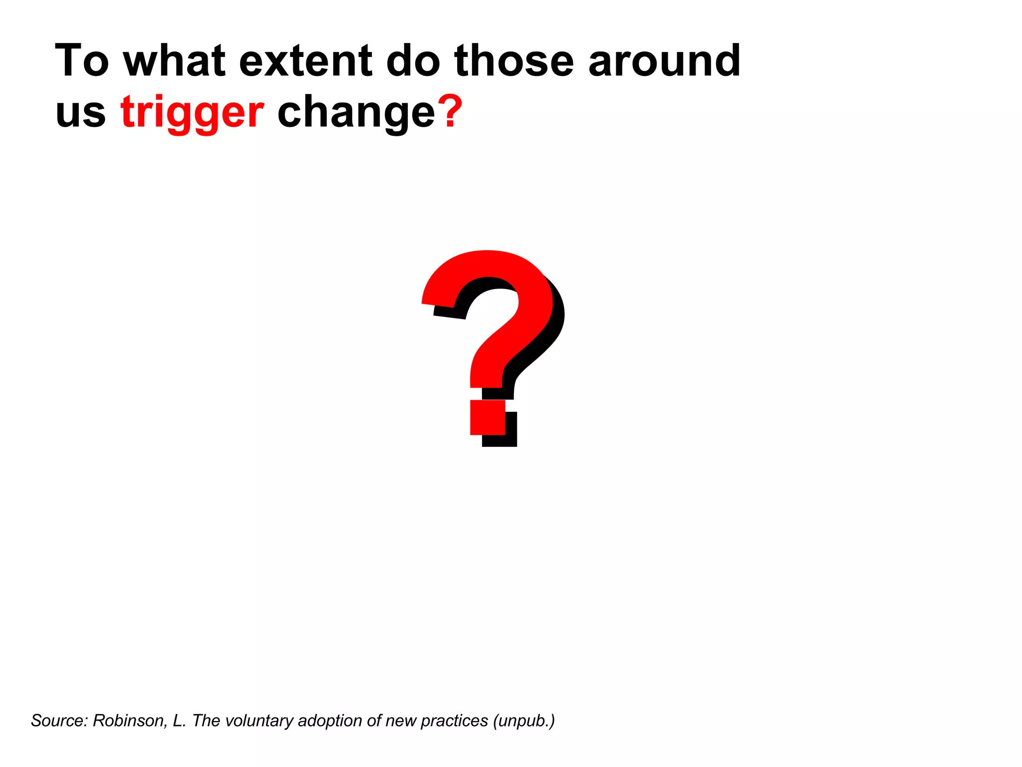 ? Source: Robinson, L. The voluntary adoption of new practices (unpub.) To what extent do those around us  trigger  change ? 