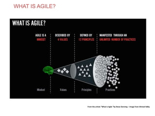 WHAT IS AGILE?
From the article “What is Agile “by Steve Denning – Image from Ahmed Sidky
 