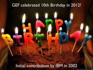 GEF celebrated 10th Birthday in 2012!!
Initial contribution by IBM in 2002!
Image courtesy of Will Clayton / ﬂickr
 