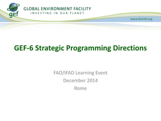 GEF-6 Strategic Programming Directions 
FAO/IFAD Learning Event 
December 2014 
Rome 
 