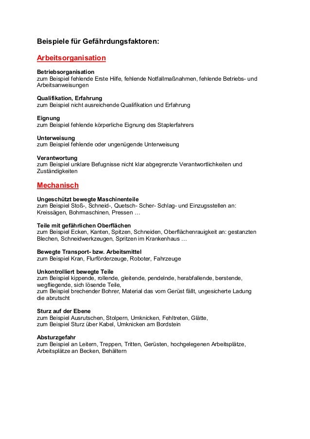 beispiele fr gefhrdungsfaktoren arbeitsorganisation betriebsorganisation - Gefahrdungsbeurteilung Beispiel beispiele fr gefhrdungsfaktoren arbeitsorganisation betriebsorganisation - Gefahrdungsbeurteilung Beispiel