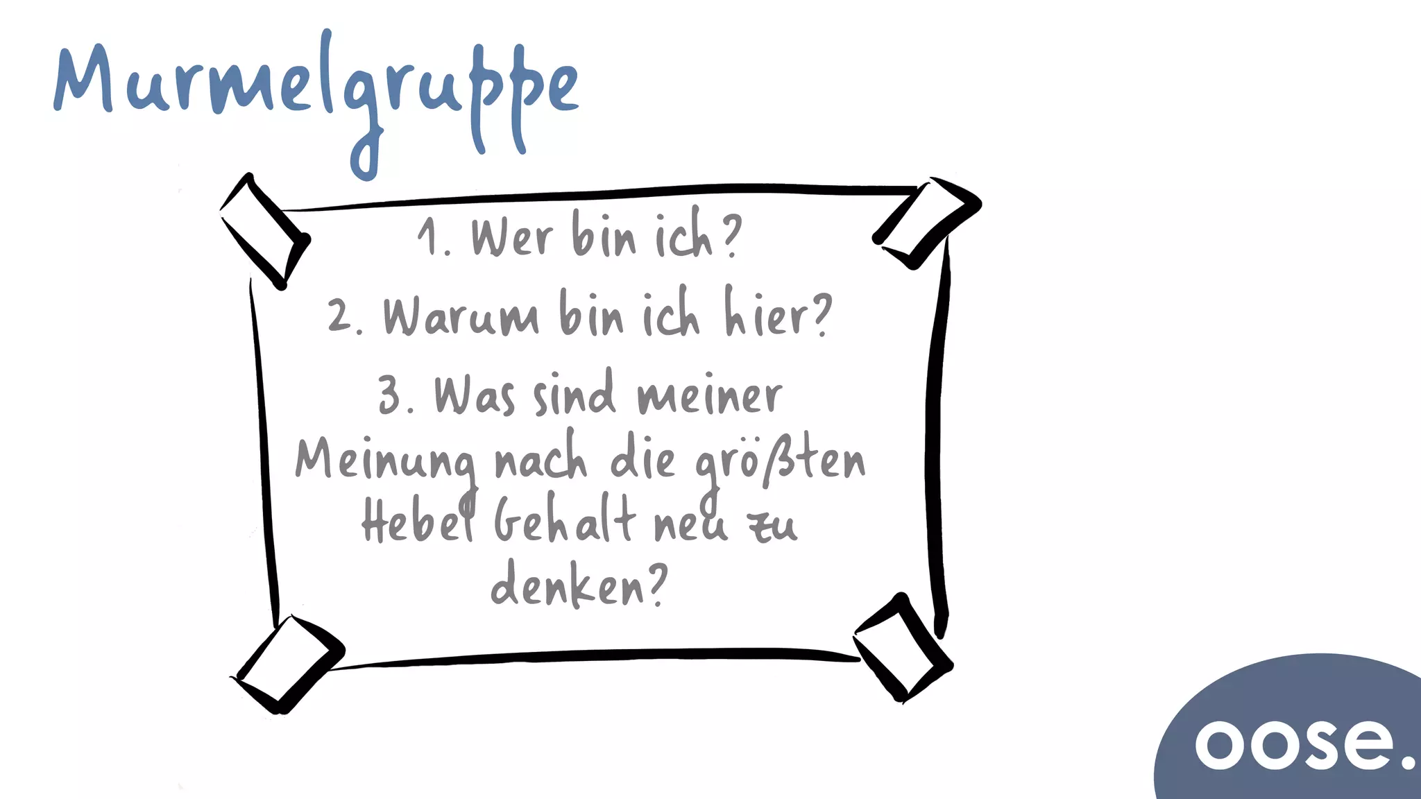 1. Wer bin ich?
2. Warum bin ich hier?
3. Was sind meiner
Meinung nach die größten
Hebel Gehalt neu zu
denken?
Murmelgruppe
 