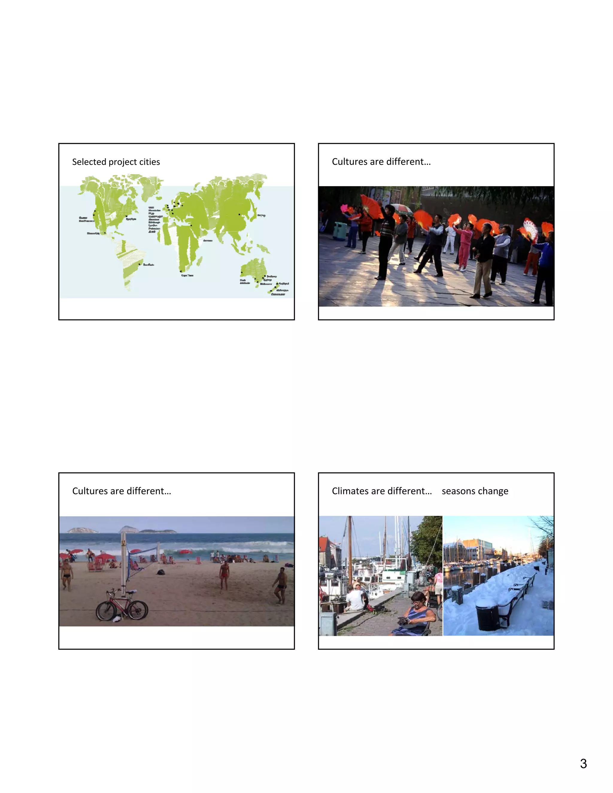 Selected project cities   Cultures are different…




Cultures are different…   Climates are different…    seasons change




                                                                      3
 