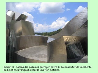 Cobertes i façana del museu es barregen entre si. La sinuositat de la coberta,
de línies escultòriques, recorda una flor metàlica.
 