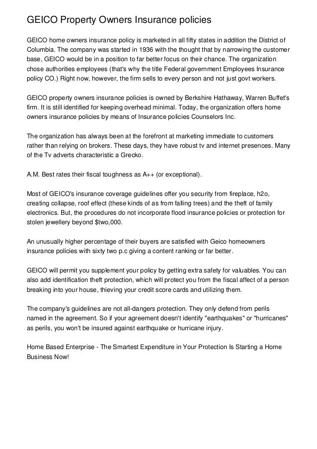 GEICO Property Owners Insurance policies