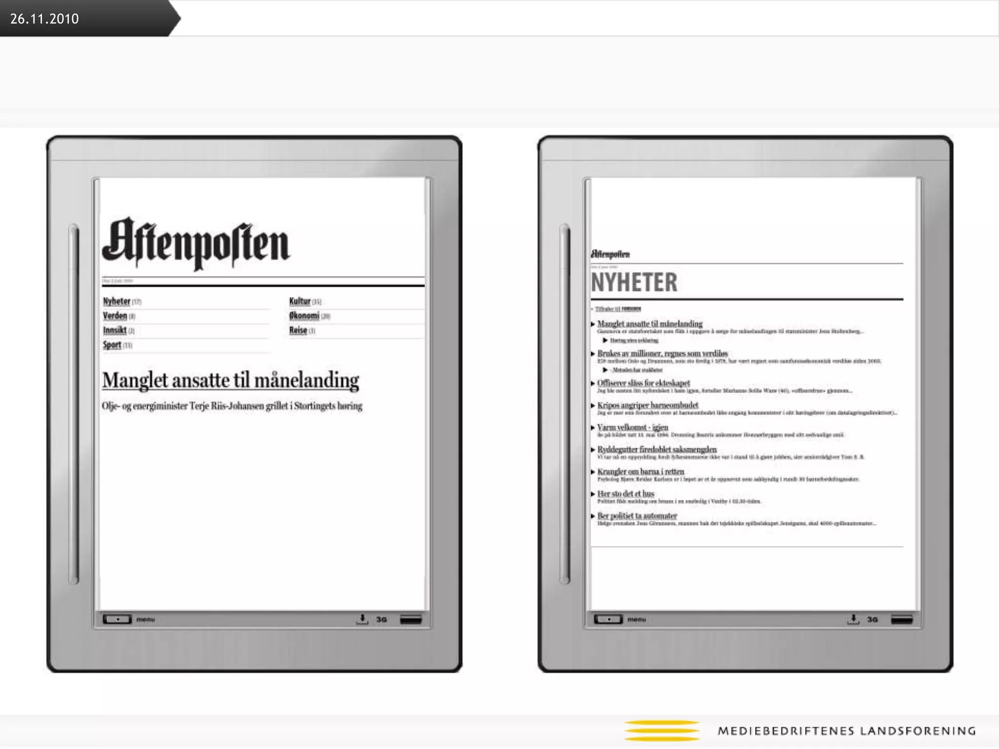 StrukturRedaksjonell produksjonPDF og geo kodet XML Auto klippingManuell klipping Standard File FormatHostingMobil appsMobil webMobipocket etcePubDirekteApps storeAlle formatereReadersKindle26.11.2010