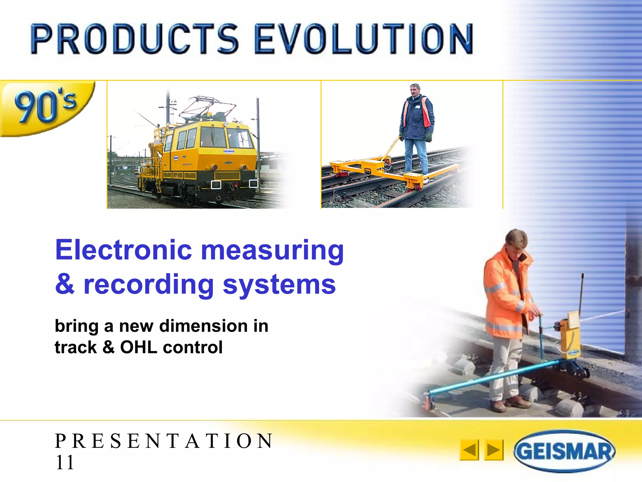 P R E S E N T A T I O N
11
Electronic measuring
& recording systems
bring a new dimension in
track & OHL control
 