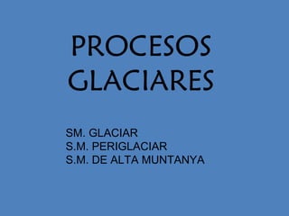 PROCESOS
GLACIARES
SM. GLACIAR
S.M. PERIGLACIAR
S.M. DE ALTA MUNTANYA
 