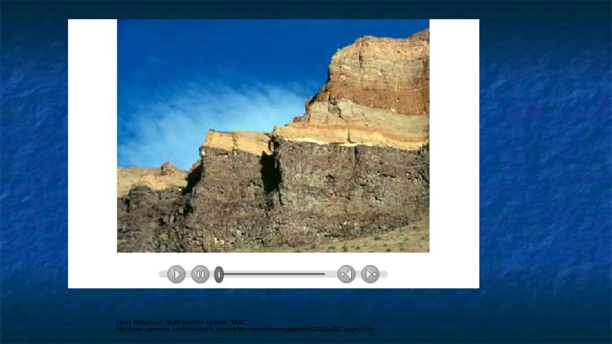 Watching Layers Form
Larry Ridenhour, BLM/Jennifer Loomis, TERC
http://www.classzone.com/books/earth_science/terc/content/investigations/es2903/es2903page03.cfm
es2903_p03_deposition.swf
 