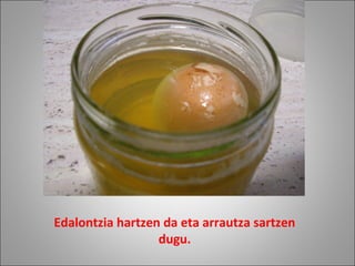 Edalontzia hartzen da eta arrautza sartzen
dugu.
 