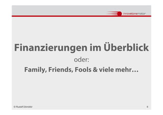 Finanzierungen im Überblick
                         oder:
         Family, Friends, Fools & viele mehr…




© Rudolf Dömötör                                6
 