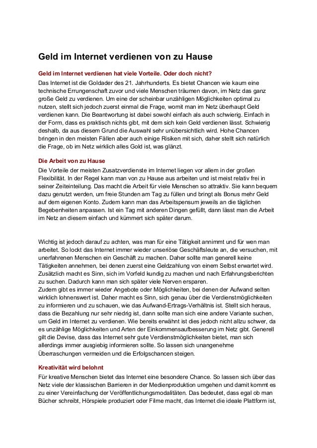 Geld Im Internet Verdienen Von Zuhause