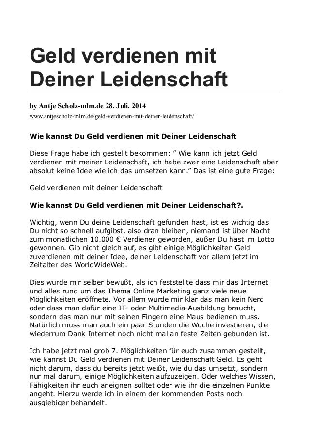 Geld Verdienen Mit Deiner Leidenschaft