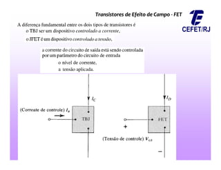 Transistores de Efeito de Campo
Transistores de Efeito de Campo -
- FET
FET
 