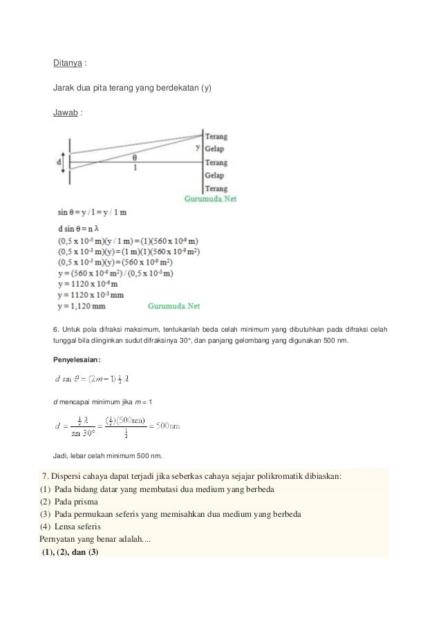  Gelombang  cahaya  contoh soal pembahasan 