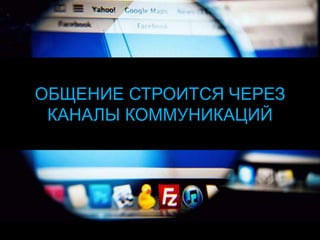 ОБЩЕНИЕ СТРОИТСЯ ЧЕРЕЗ
КАНАЛЫ КОММУНИКАЦИЙ
 