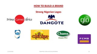 HOW TO BUILD A BRAND
Strong Nigerian Logos
21/10/2020 CREATING A MILLION DOLLAR BRAND 23
 