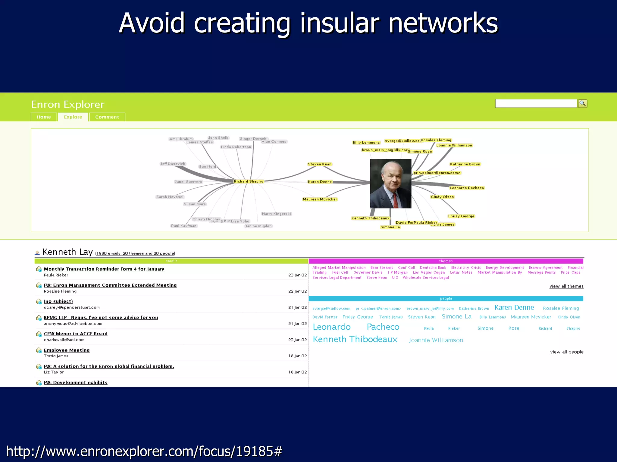 Avoid creating insular networks http://www.enronexplorer.com/focus/19185# 