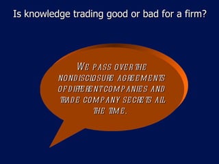 Is knowledge trading good or bad for a firm? We pass over the nondisclosure agreements of different companies and trade company secrets all the time.  
