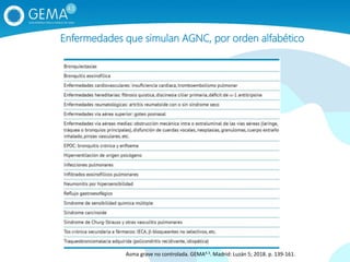 Enfermedades que simulan AGNC, por orden alfabético
Asma grave no controlada. GEMA4.3. Madrid: Luzán 5; 2018. p. 139‐161.
 