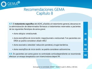 Recomendaciones GEMA
Capítulo 8
Asma grave no controlada. GEMA4.3. Madrid: Luzán 5; 2018. p. 139‐161.
 